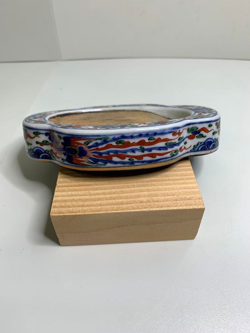 中国 硯 中国美術 大明萬歴年製 五彩龍文陶硯