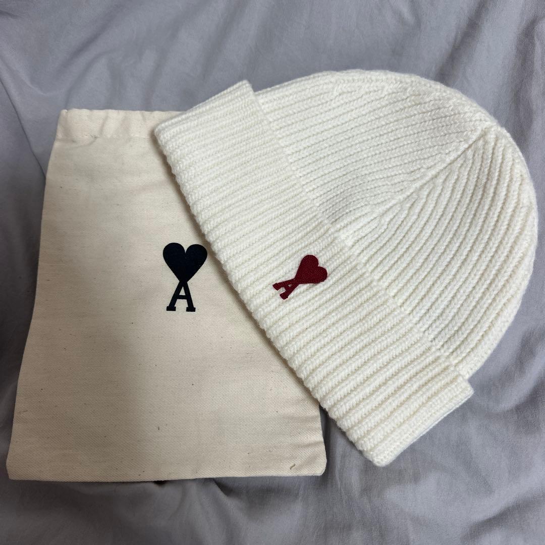 美品 AMI PARIS アミパリス ロゴ刺繍 ニットキャップ ニット帽子