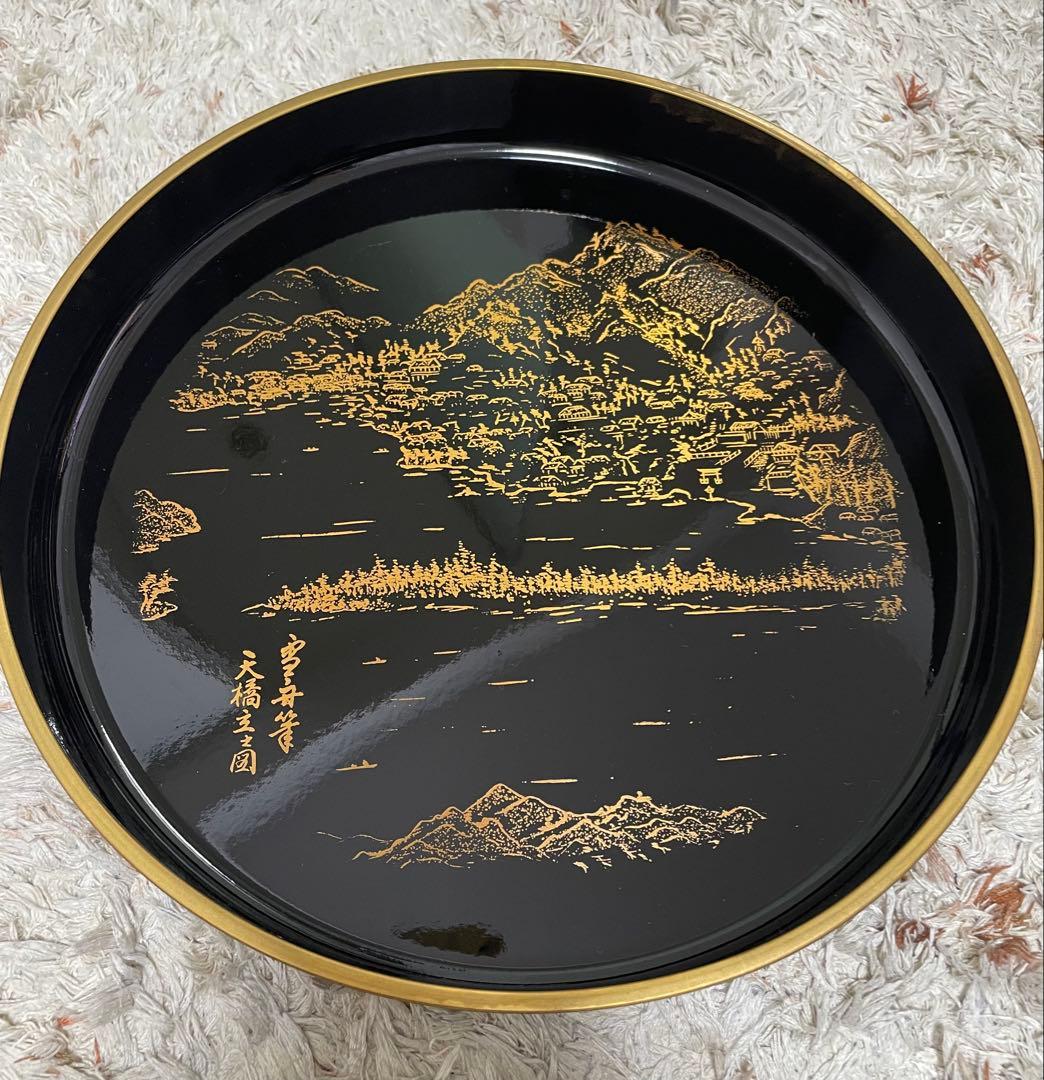 【美術漆器】雪舟 天橋立之図 金蒔絵 丸盆