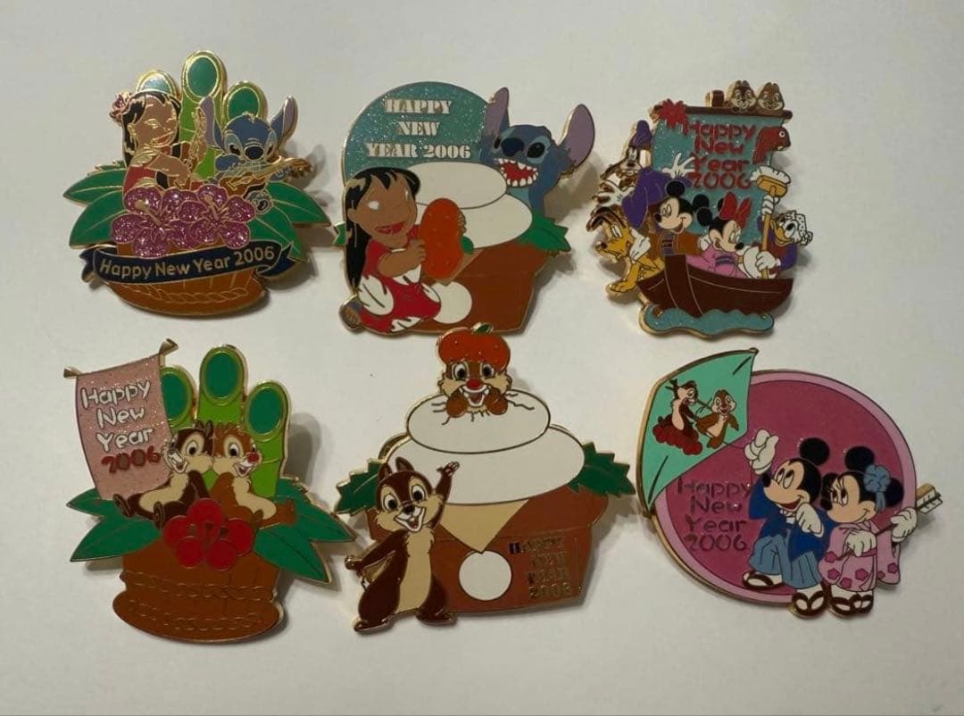 ディズニーピンバッジ 2006年新年セット　日本　正月　和　スティッチ