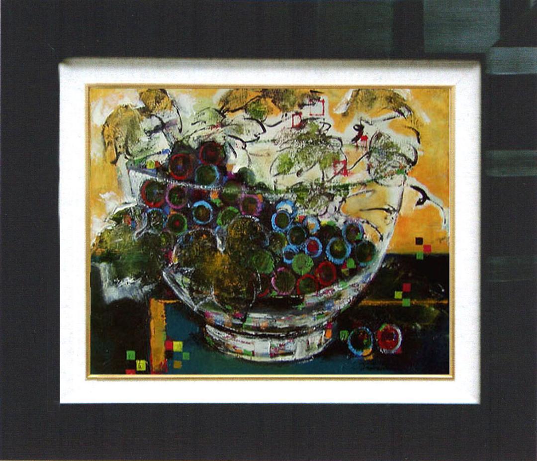 油絵 絵 絵画 インテリア 額付(黒) uF6-061203 静物 果物 ぶどう