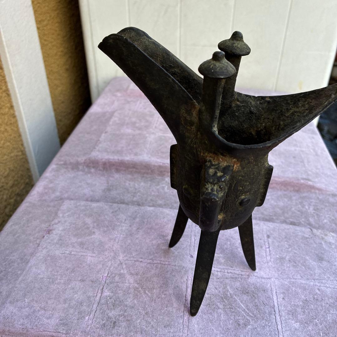 古風な青銅製三脚ワイン容器、ジュエ、宋明朝 三国志覇道　爵杯＆孫堅頭巾