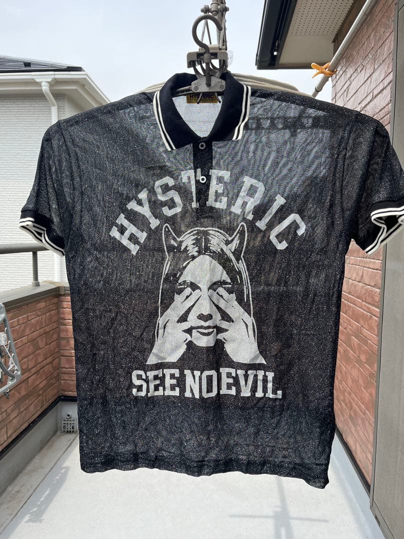 HYSTERIC SEE NO EVIL 目隠しガール　ポロシャツ ブラック