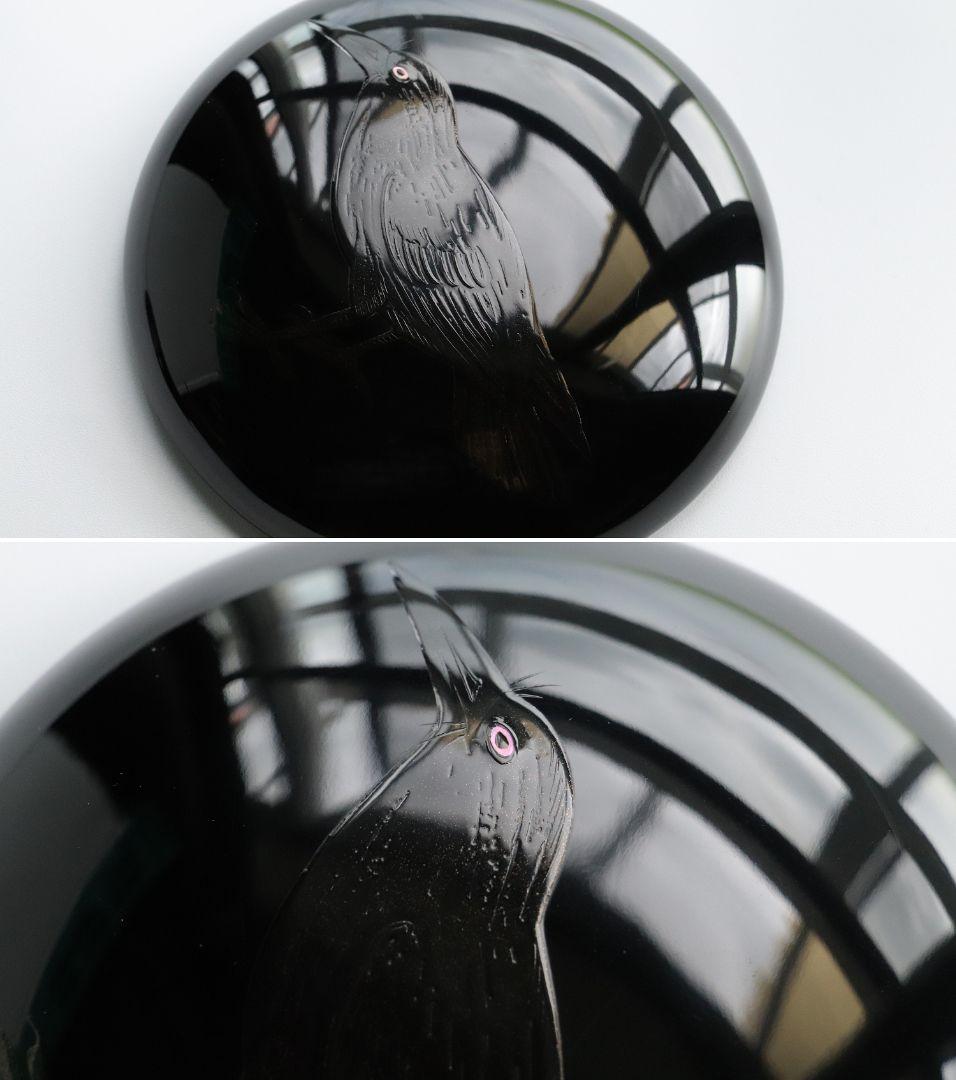 M937 輪島塗 柿木章作 四君子鷺烏蒔絵 碁器一対 木製 黒塗 内梨地 共箱