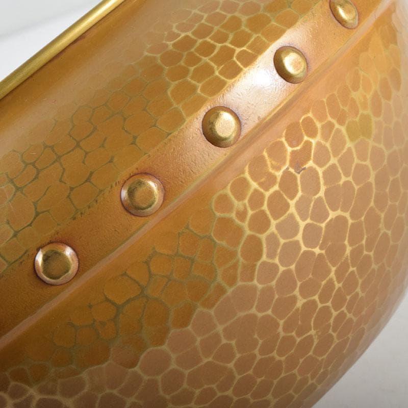 茶道具　龍泉造　黄銅　鎚目　鵬雲斎好　累座建水　共箱　C　9221