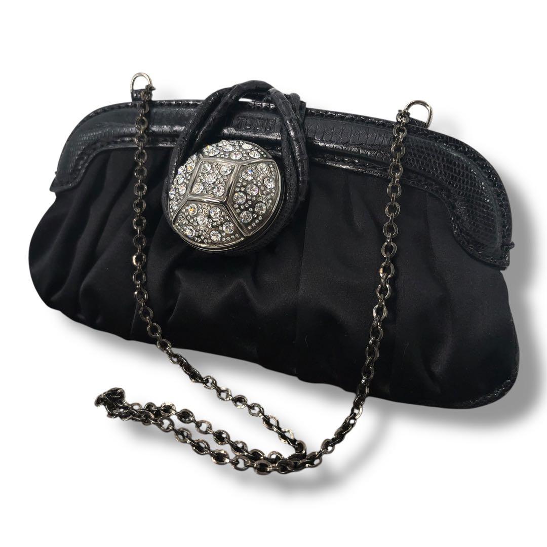 【極美品】Tod's トッズ　パーティバッグ　チェーン　レザー　ビジュー　黒