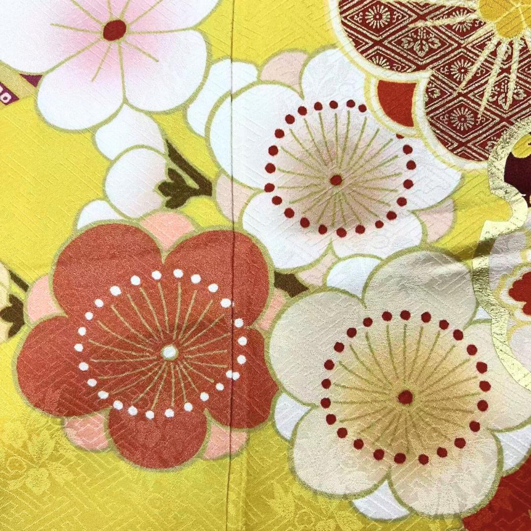 ≪早い者勝ち≫【美品】 振袖 正絹 成人式 古典柄 振袖単品 黄 S*45 ●