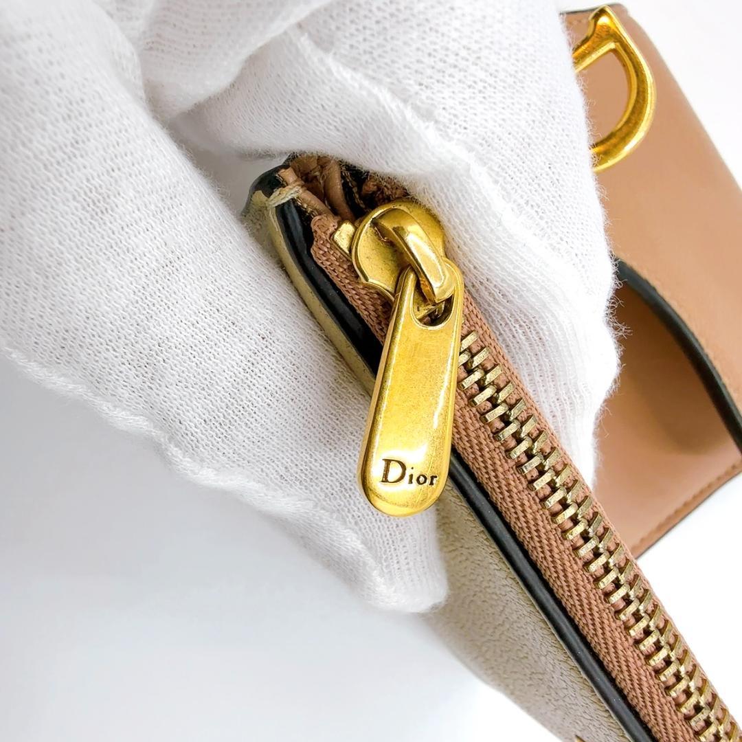 ◇ディオール◇サドル/レザー/コンパクトウォレット/ベージュ/三つ折り財布