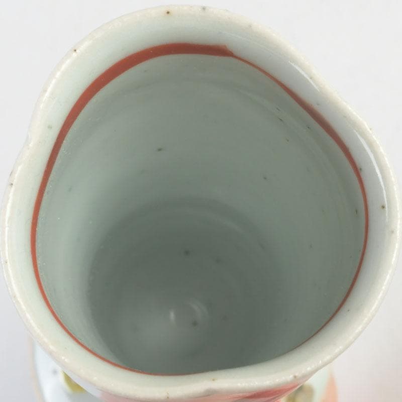 京焼　村田眞人作　赤絵　諸葛菜文　高台盃　酒杯　共布共箱　V　9334