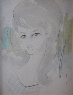 東郷青児　婦人像　水彩画　6号　額装　右下にサイン　東郷青児鑑定委員会証