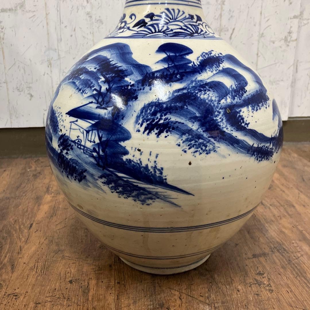 C-5 昭和レトロ 特大 染付 山水画 飾り壺 花瓶 骨董 古美術 インテリア
