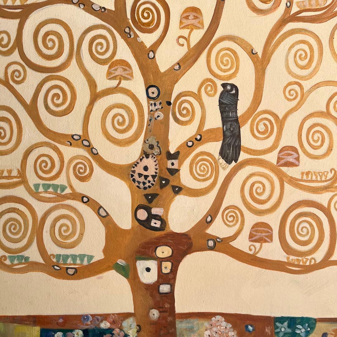 ★秀作★ 手書き油絵 クリムト 生命の木 肉筆絵画 インテリア 油彩画