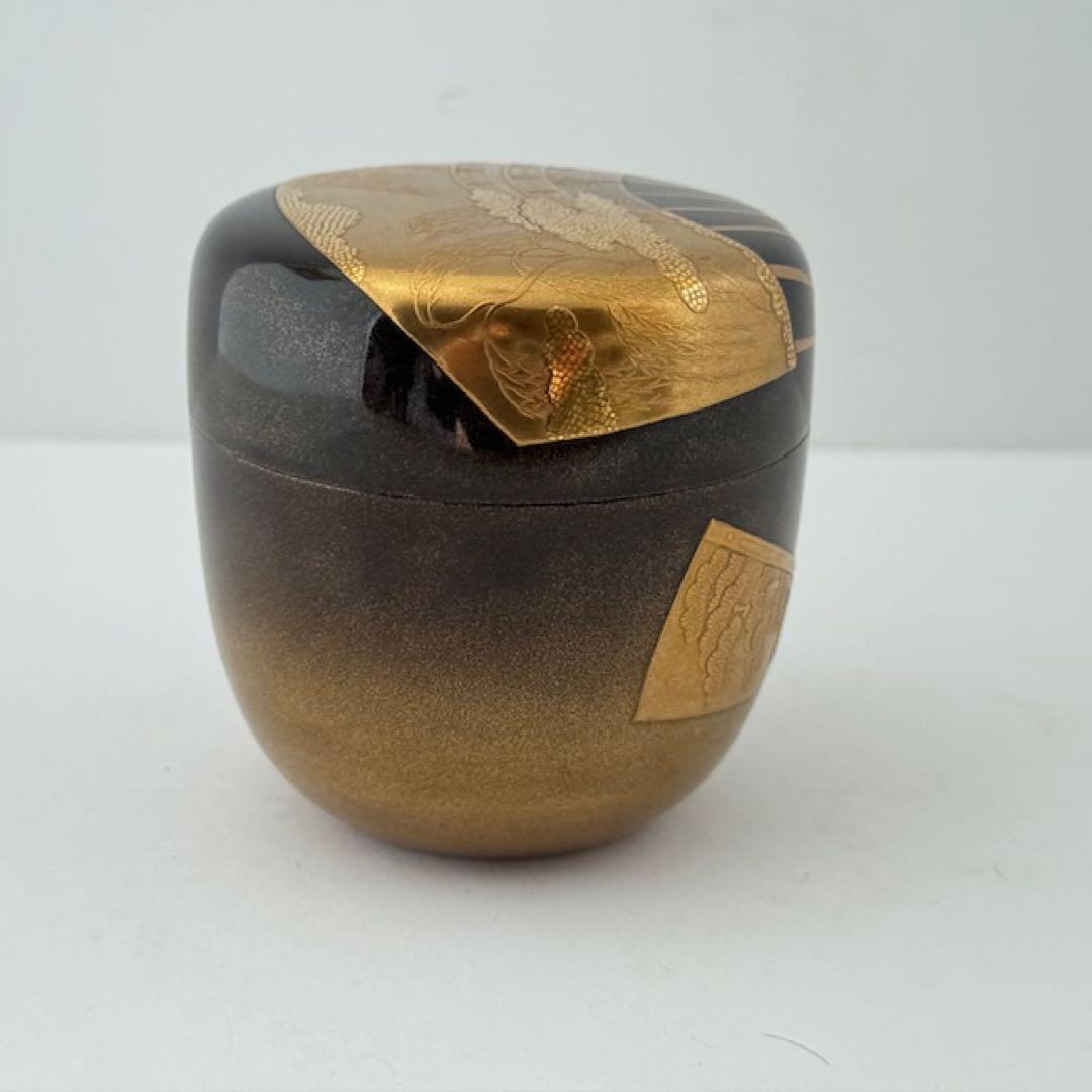 茶道具 裏千家 鵬雲斎 大宗匠 在判箱 扇面蒔絵大棗 柳橋 常庵造 茶道