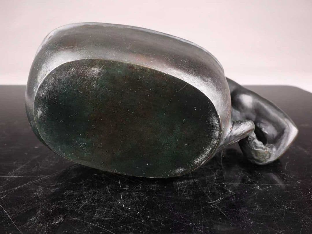 A126 銅製 【ブロンズ】 裸少女 置物 小物入 高13㎝ 幅22㎝ 箱付【＃