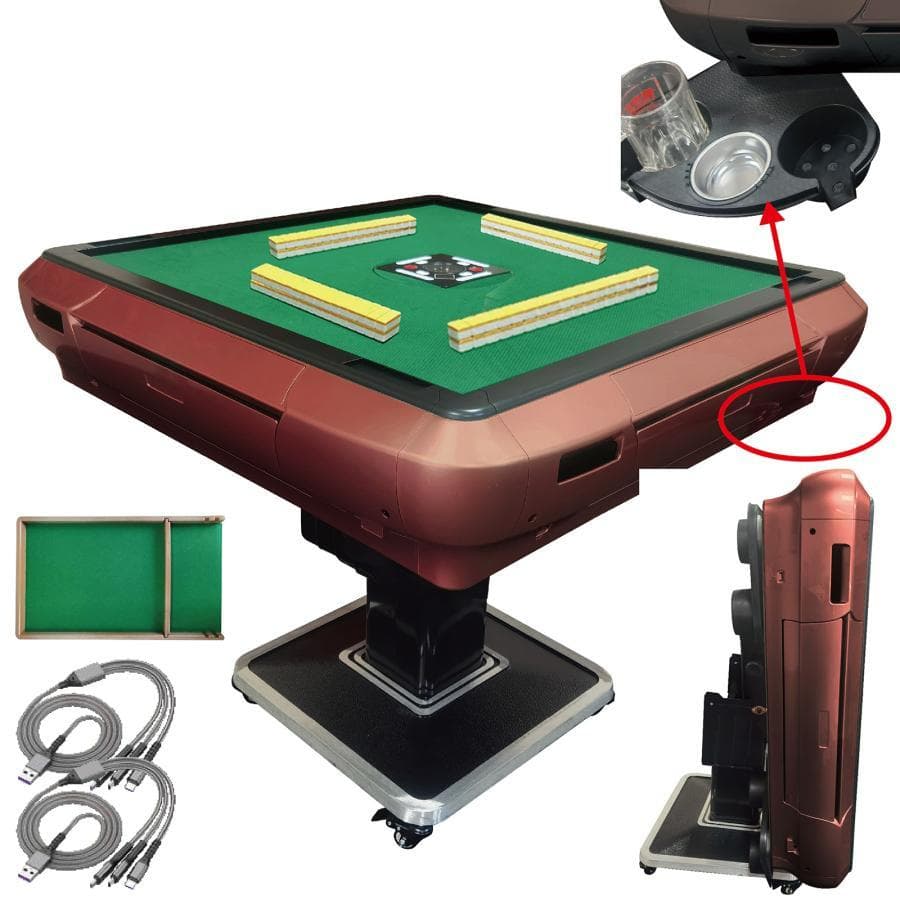 全自動 麻雀卓 静音式 折り畳み式 キャスター付き（牌33mm：ワインレッド）