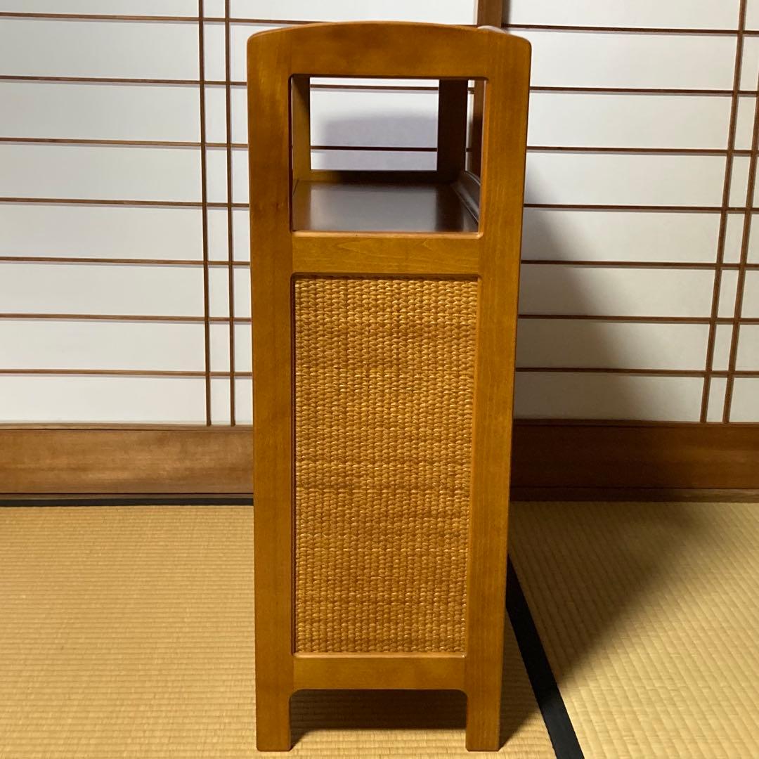 美品　オールドカリモク　ラタン　電話台　FAX台　キャビネット