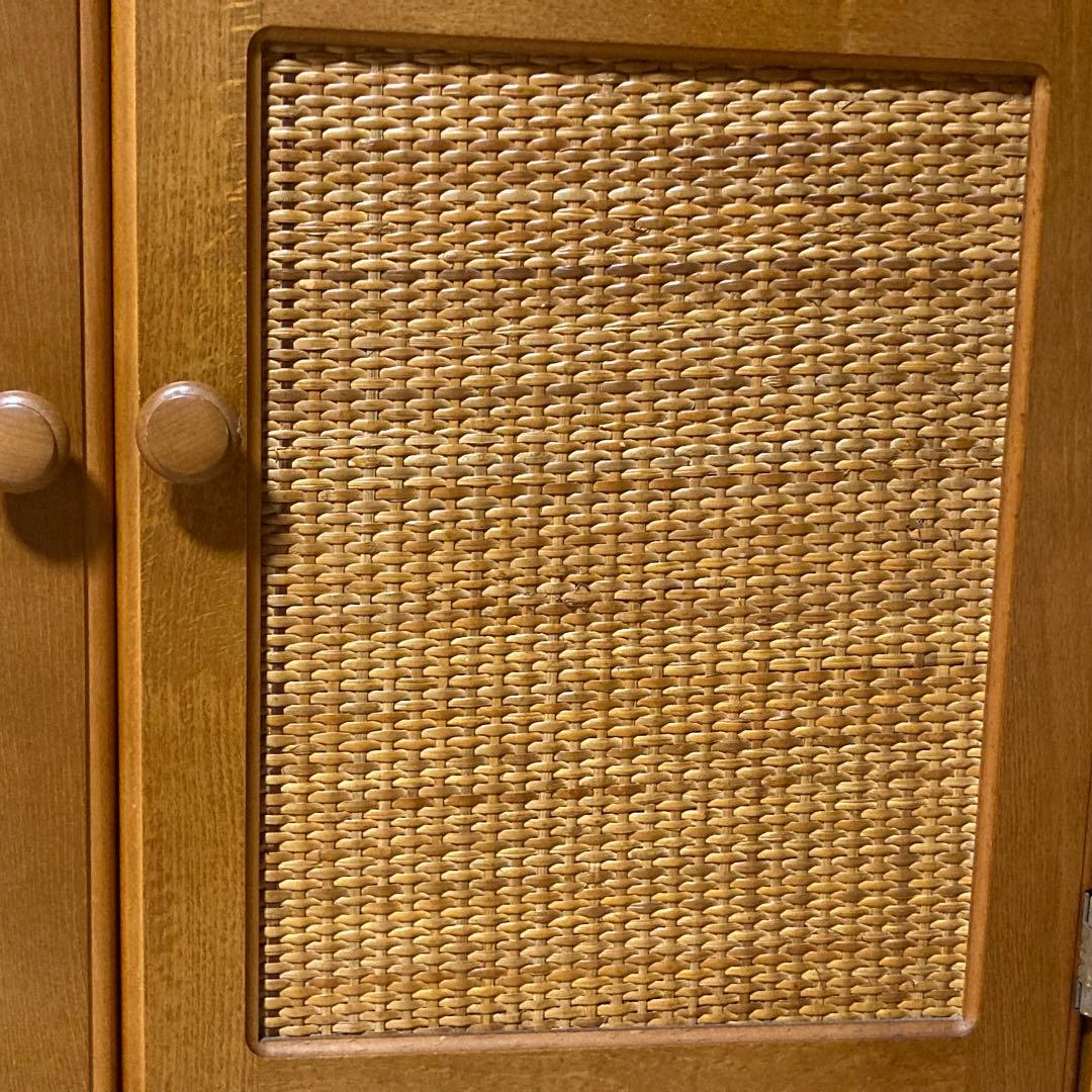 美品　オールドカリモク　ラタン　電話台　FAX台　キャビネット