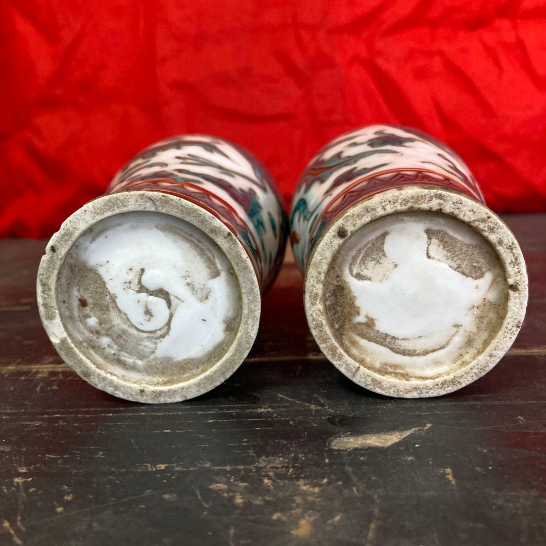 中国　呉須青絵　瓶一対　鳳凰図