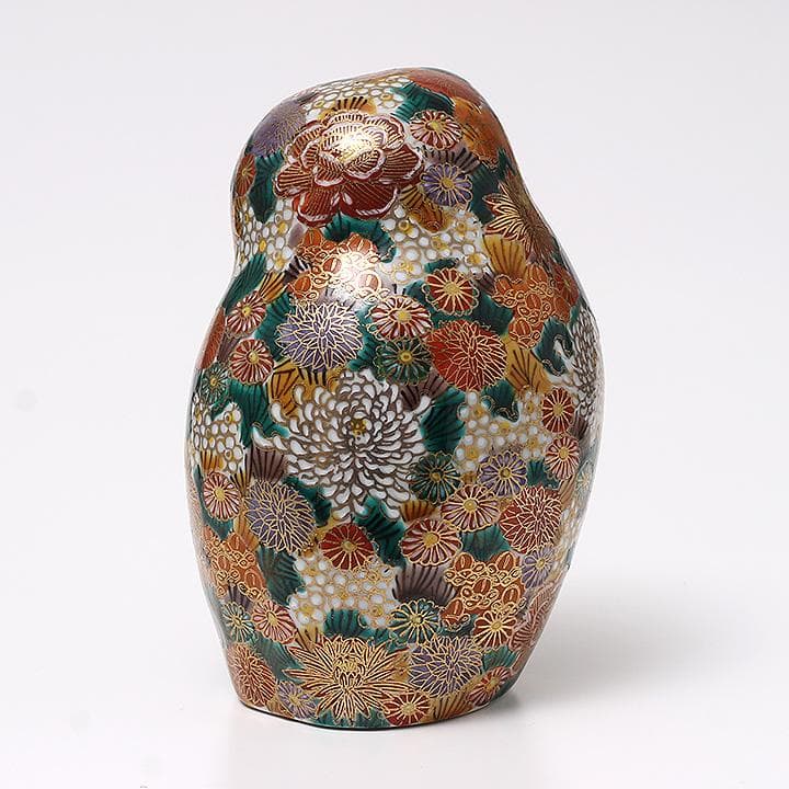 九谷焼 フクロウの置物 陶三九谷落款 高さ17cm 伝統工芸 縁起物　中古美品