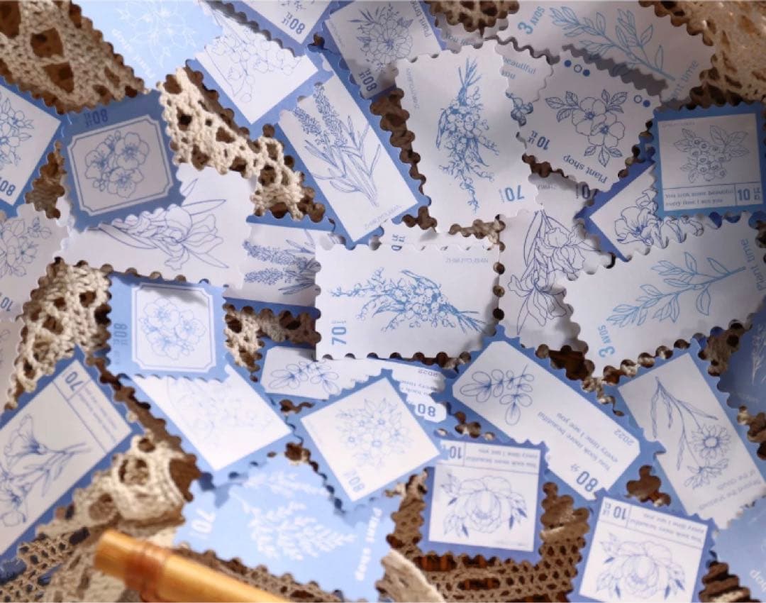 816❤︎海外　紙モノ　切手風ステッカー　ナチュラル　B  40枚入り