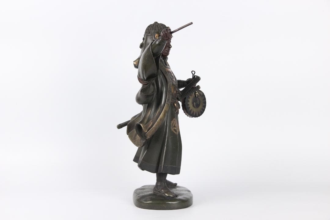 日本美術　銅製武人像　正秀作　細密彫刻　金象嵌　明治期金工　時代物 Eo1-21