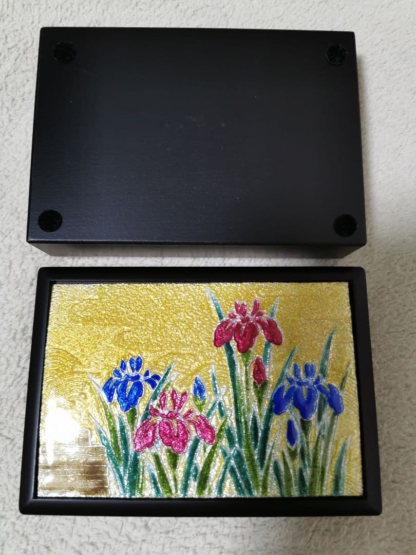 日本伝統工芸　創作七宝　七宝焼　小物入れ　小箱菖蒲七宝焼 DK120-12