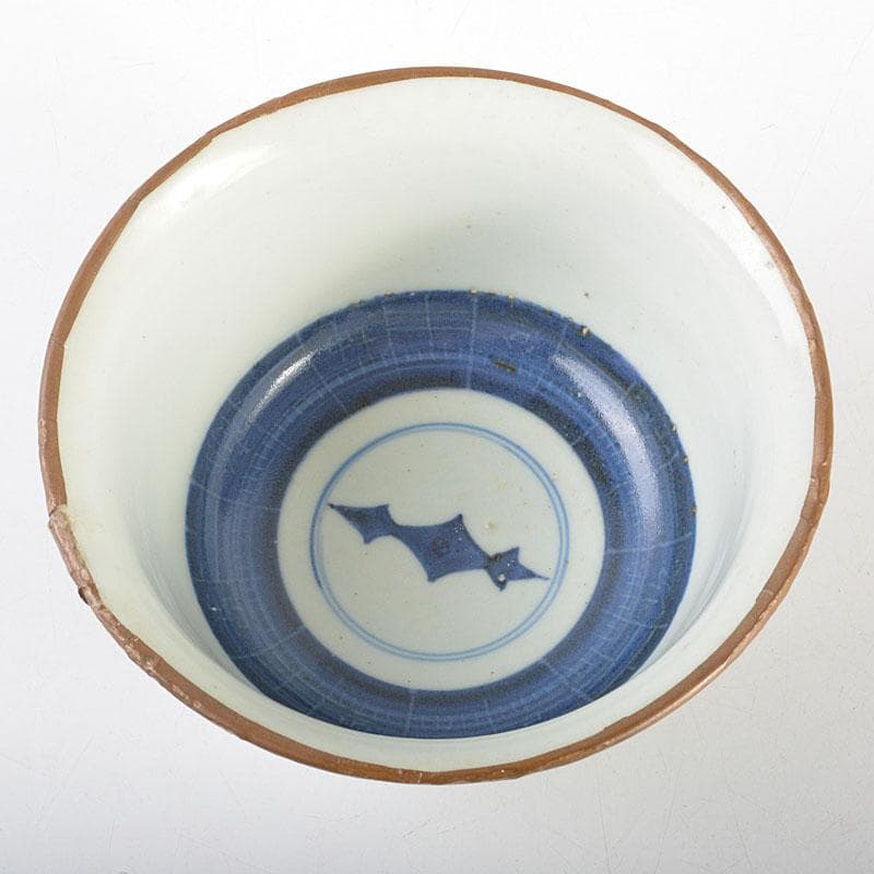 中国　新渡　青花人物文　銅覆輪　鉢　N　6737