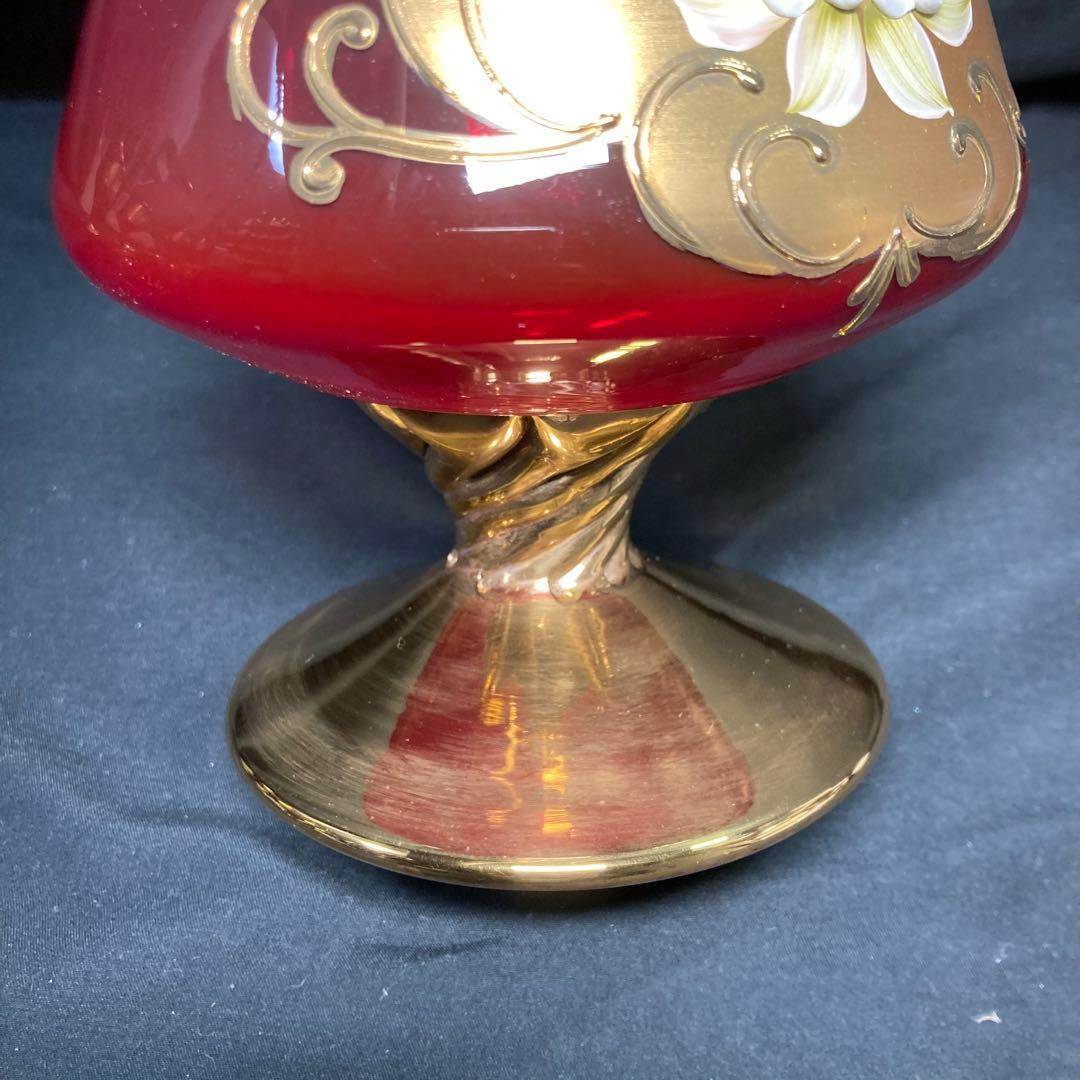【美品】ボヘミアングラス デキャンタ ワイングラス6個 レッド 金彩 ガラス工芸
