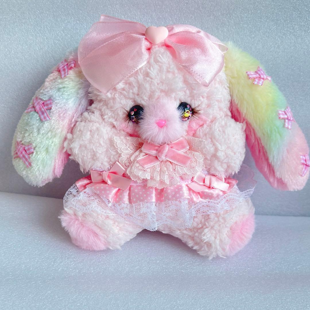 lily 作家 うさぎ テディベア ハンドメンド ぬいぐるみ レインボー