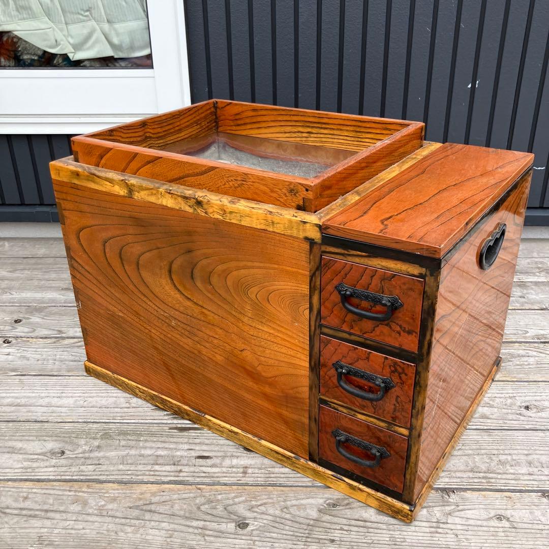 昭和レトロ 木製 3杯 引き出し収納付き 長火鉢 囲炉裏 古民家 古民具 レトロ