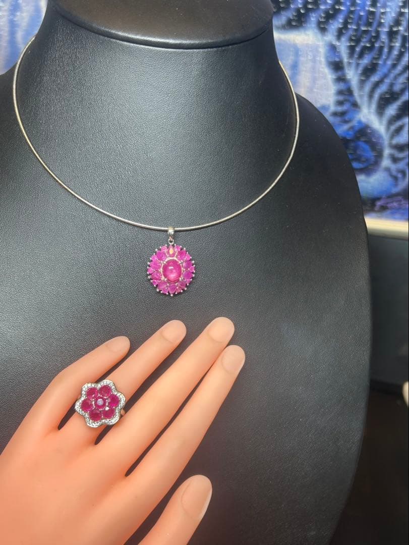 硝*ゴ様 天然ルビーサイズ限定14.5号➕カボションルビーネックレスセット