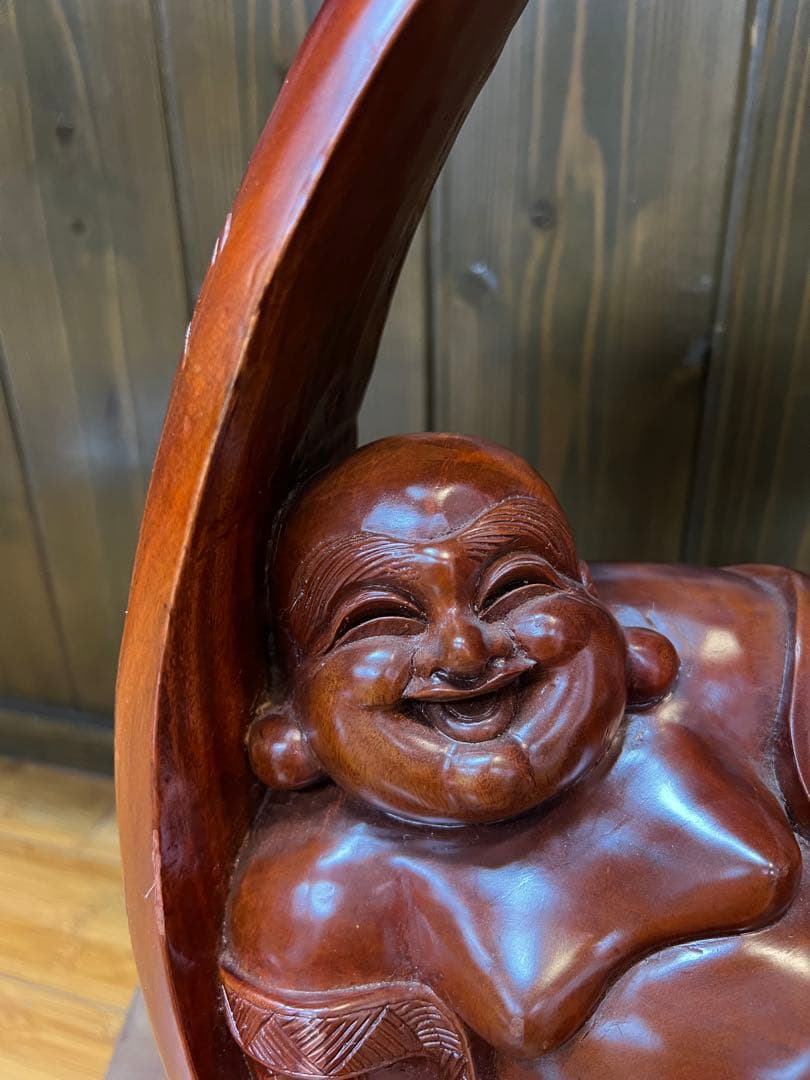 木製　リボン付き　仏像　布袋様　福の神　運気上昇