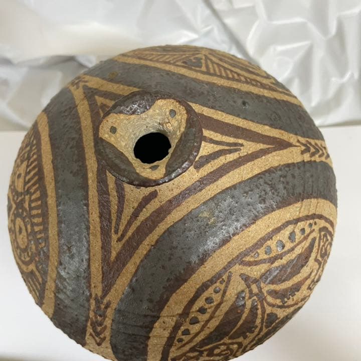 中国　磁州窯　花瓶　瓶　壺　飾り　顔　China  置物　つぼ