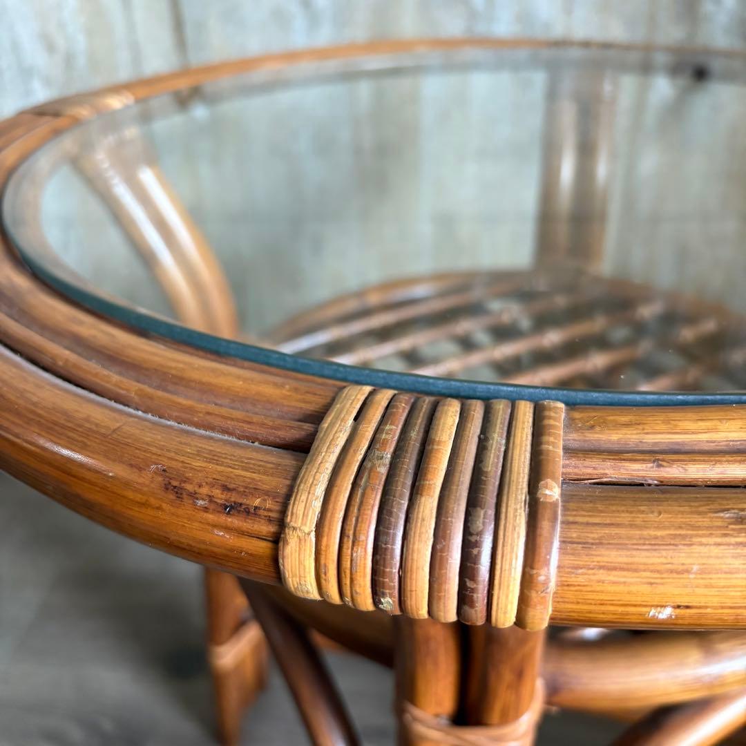 kazama ヴィンテージラタン　ラウンドテーブル & チェア　ラウンジセット