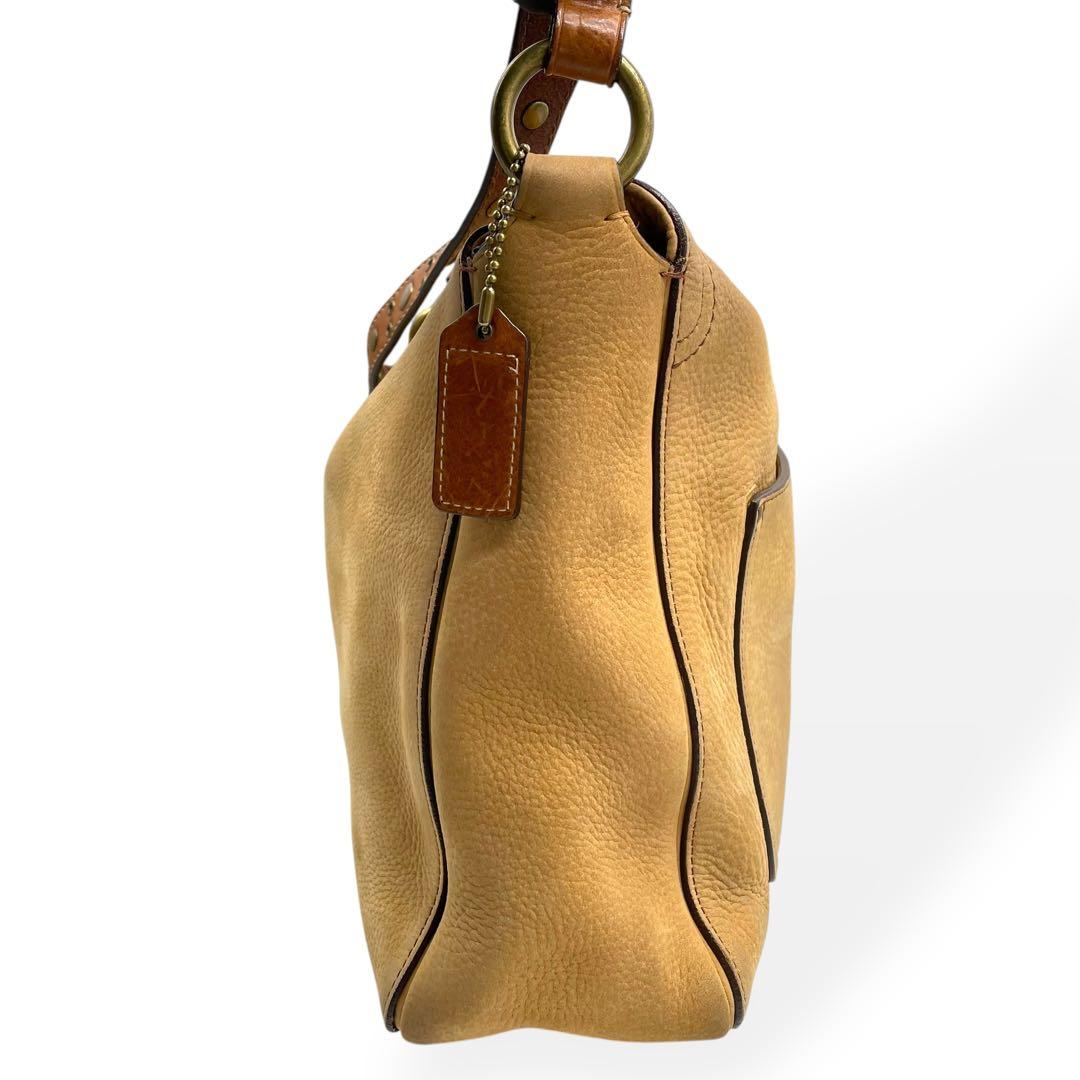 美品　COACH コーチ　ショルダーバッグ　ヌバック　レザー　ターンロック　茶