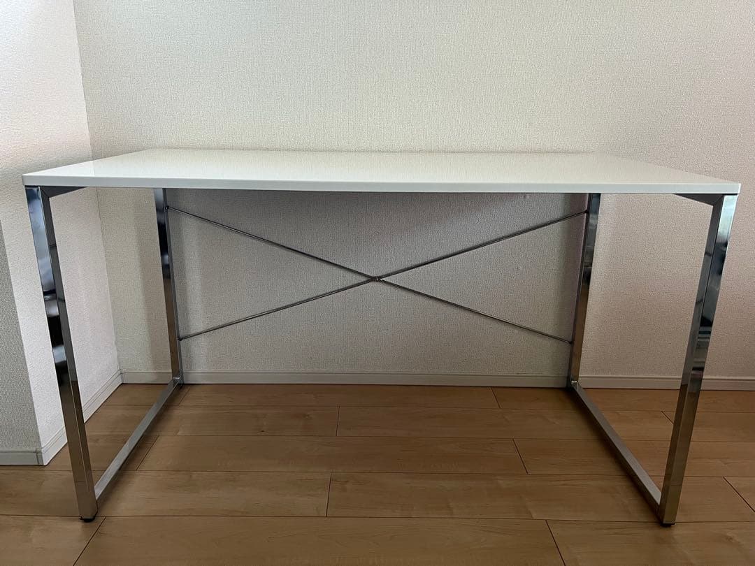 サンワダイレクト 鏡面デスク ホワイト×シルバー テーブル 120×60×70