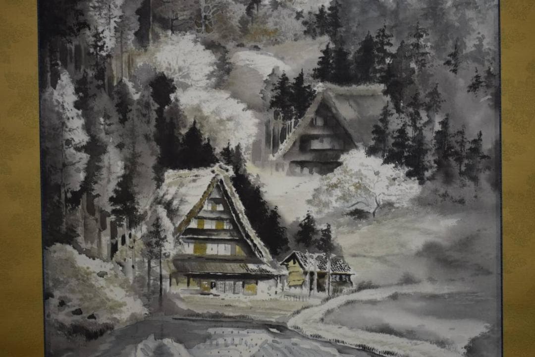 真作/飯尾剛史/飛弾路図/絹表装/桐共箱太巻二重箱付/布袋屋掛軸HE-588