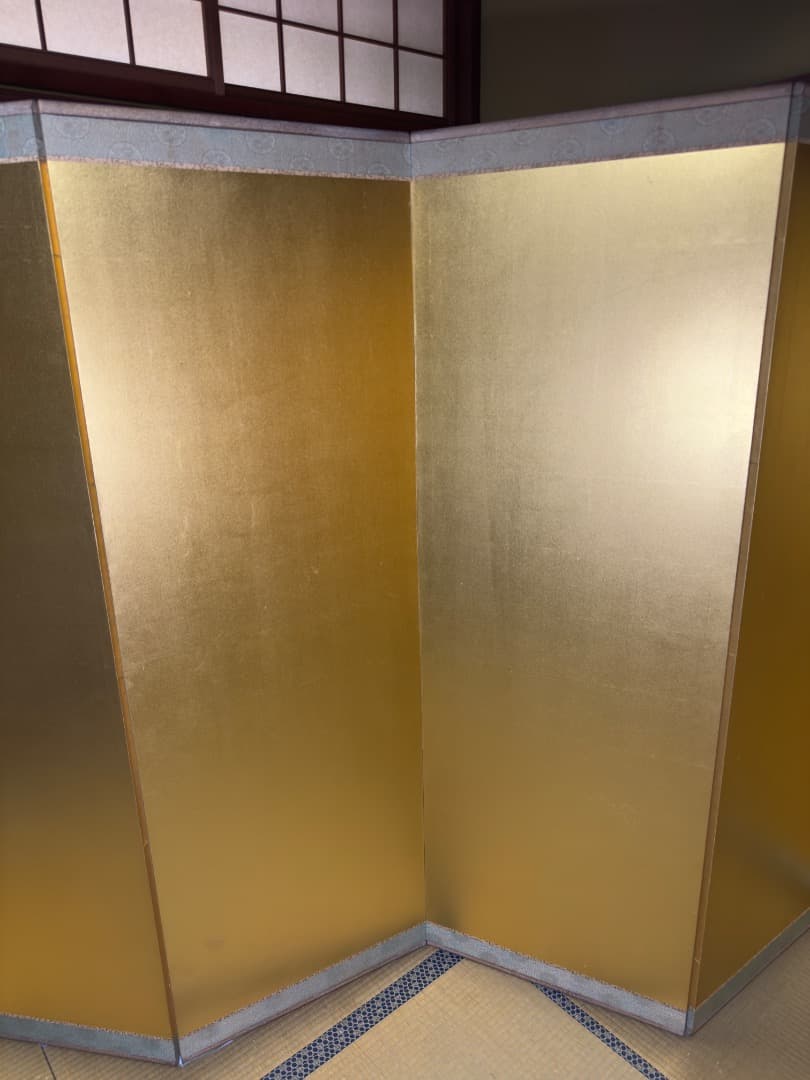 金沢製 金箔屏風 二曲一双 約100年前 美品