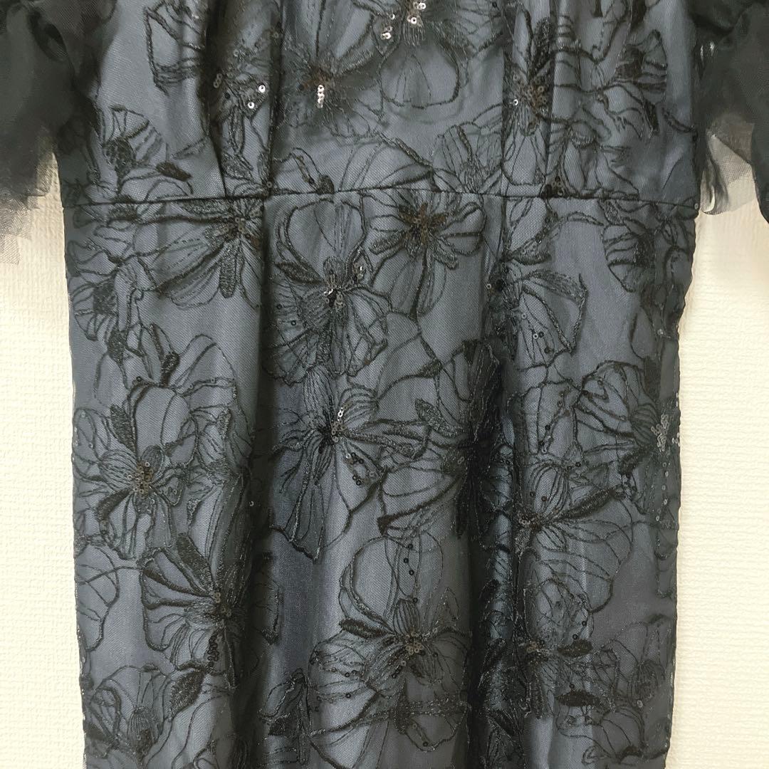 美品　人気　ニアナ　スパンコール刺繍レースドレス キーホールネック　ブラック　Ｌ