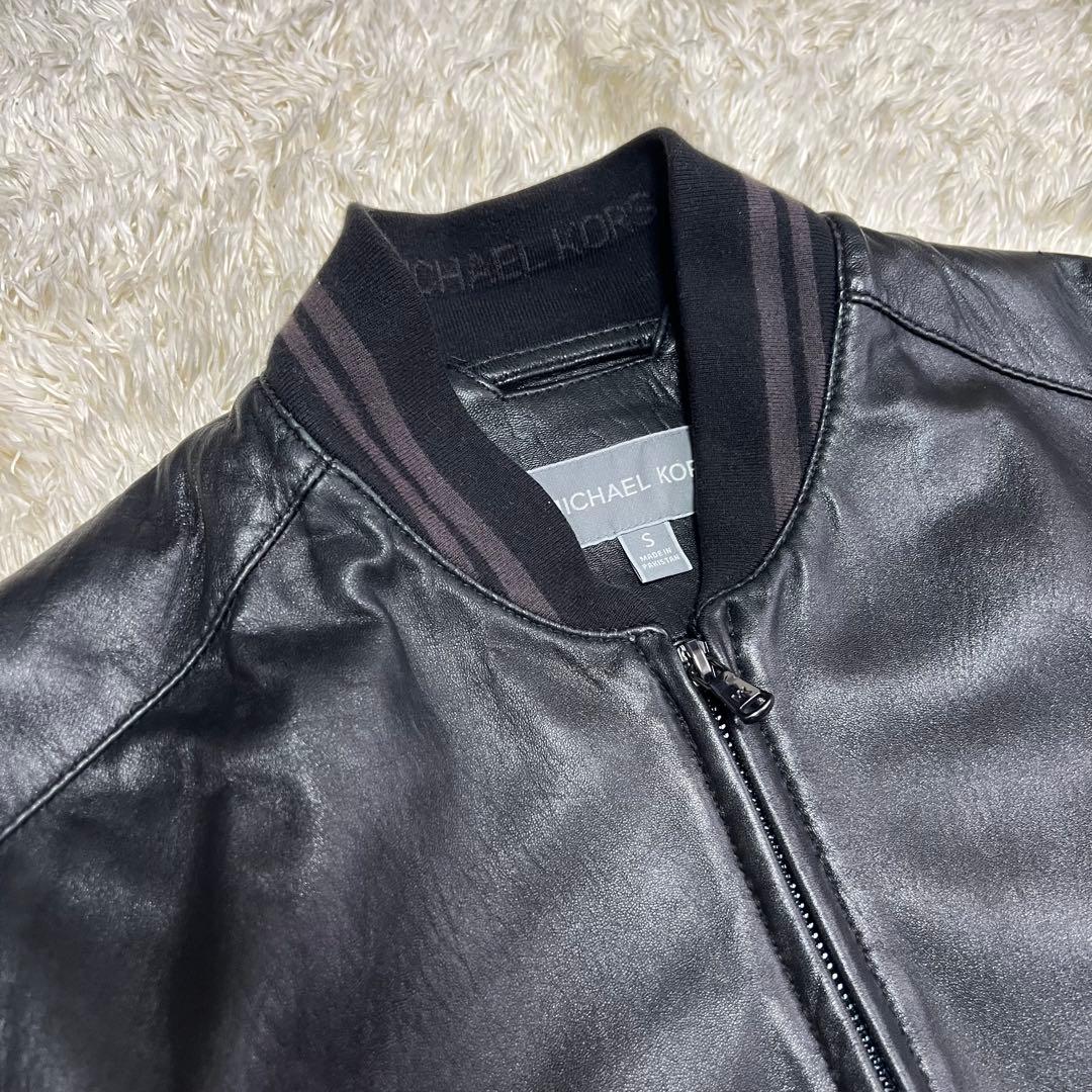 マイケルコース　ラムレザー　シングルライダース　革ジャン　総柄　S 黒