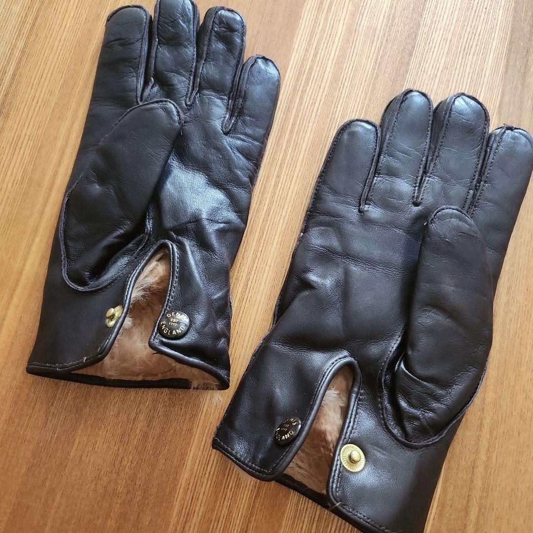 DENTS レザー ファー手袋 黒