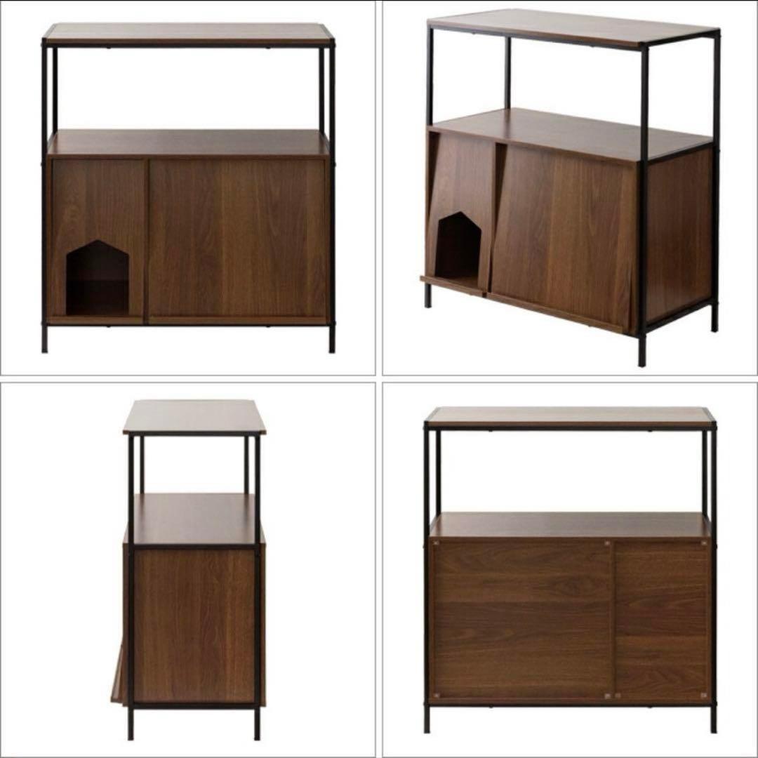 アイアンラック　サイドボード　収納棚　木製 ブラウン　ブラック　猫　トイレ