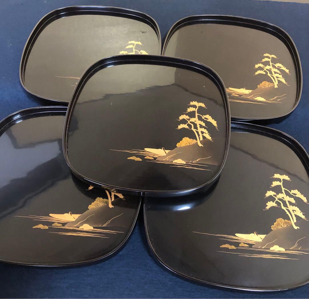 《レ》懐石 黒塗 金蒔絵 脚付 吸物膳10客 木製漆器 木箱　251127お1