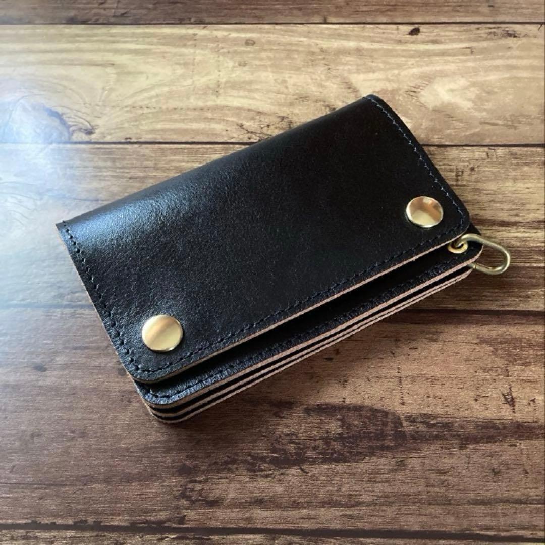 【お札を折らずに収納】ミドルトラッカーウォレット 3層 茶芯ブラック【受注生産】