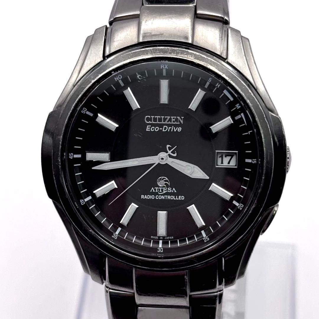 CITIZEN アテッサ 電波ソーラー チタン 黒 メンズ 腕時計 稼働品