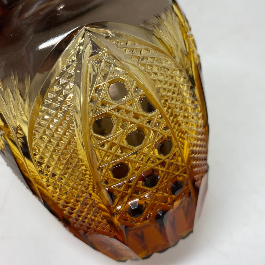 黒木国昭　綾切子　アンバーパープル二色切子茶入　共箱トニコ東さ7-0219☆2F