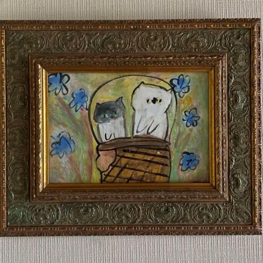 絵画。原画【可愛い猫ちゃんたちを連れて楽しい遠足に行く】