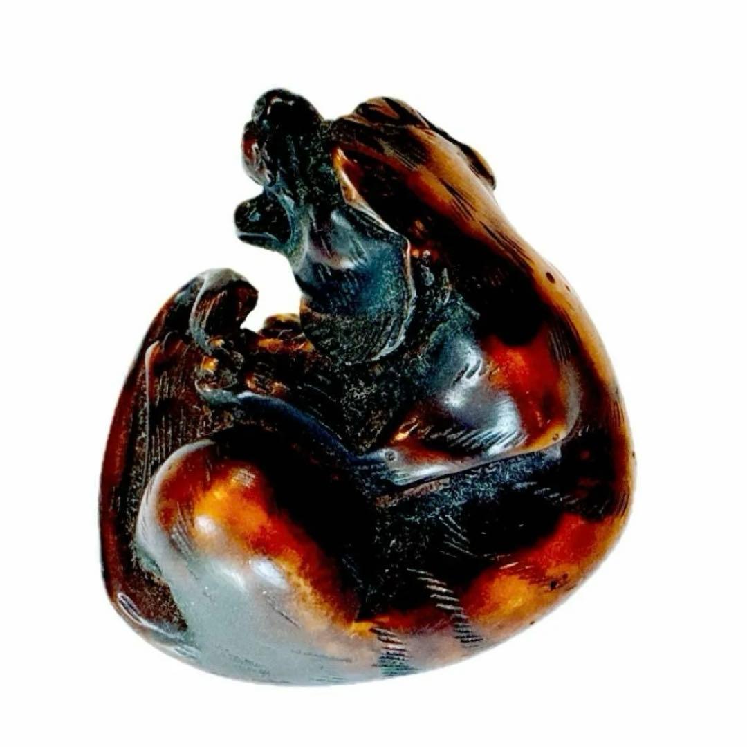 木彫り熊 熊 根付 木製 彫刻 置き根付 提げ物 骨董 アンティーク 黄楊