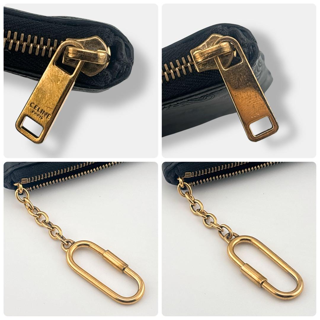 極美品 セリーヌ トリオンフ　フック付き ケース　総柄　ブラック レザー