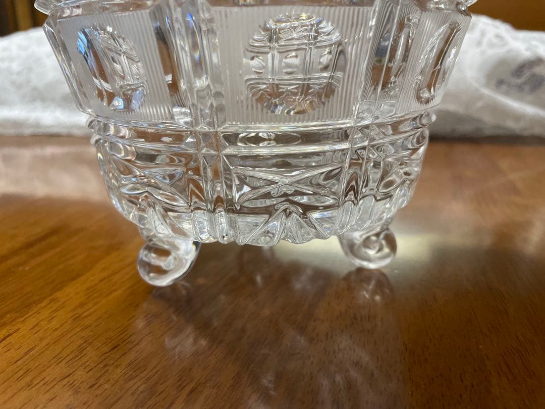 クリスタルカットガラス　キャニスター　脚付き　西ドイツ製　たのめる便利用
